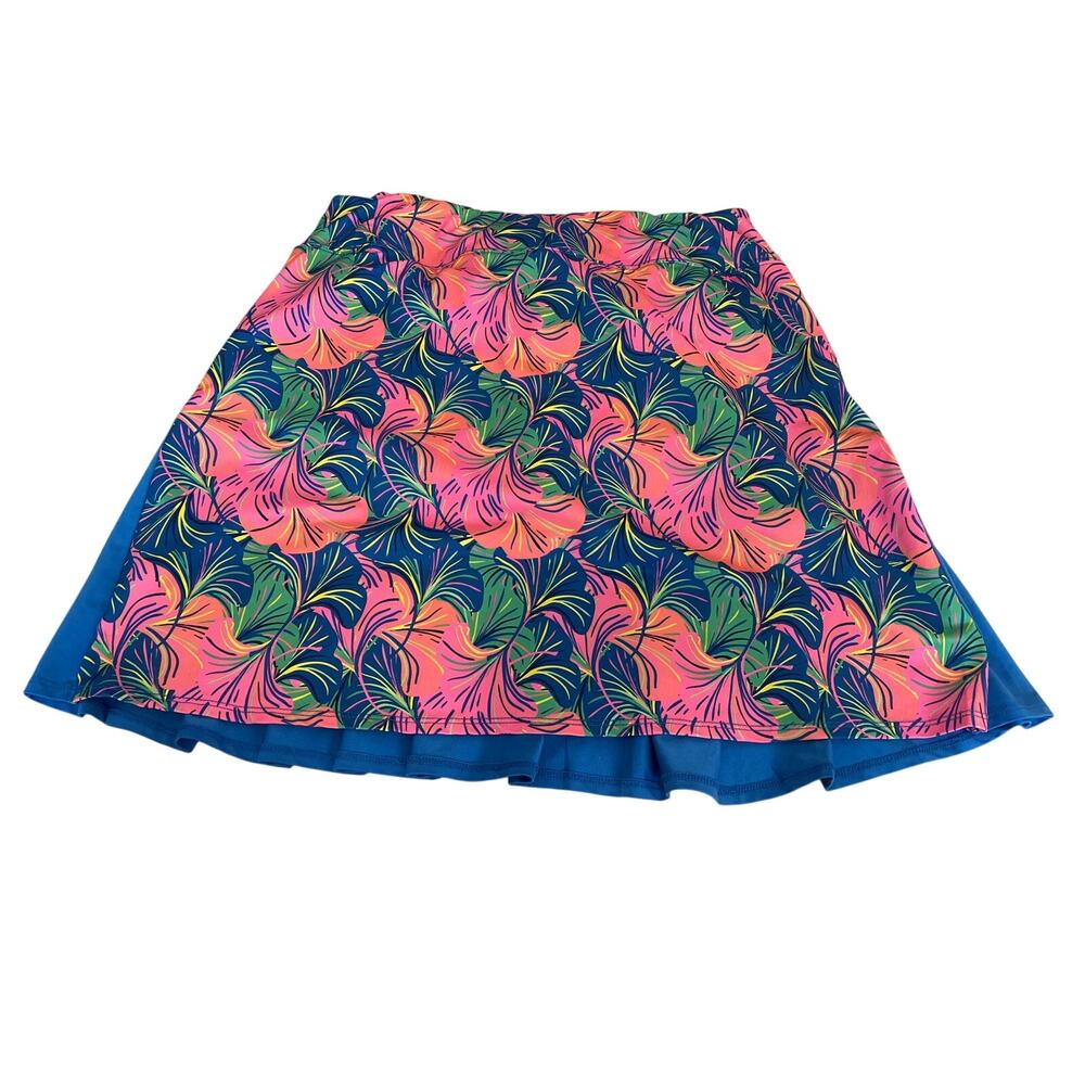 Birdies and Bows Around Course Accordion Golf Skort Blue Pink Floral Women’s L